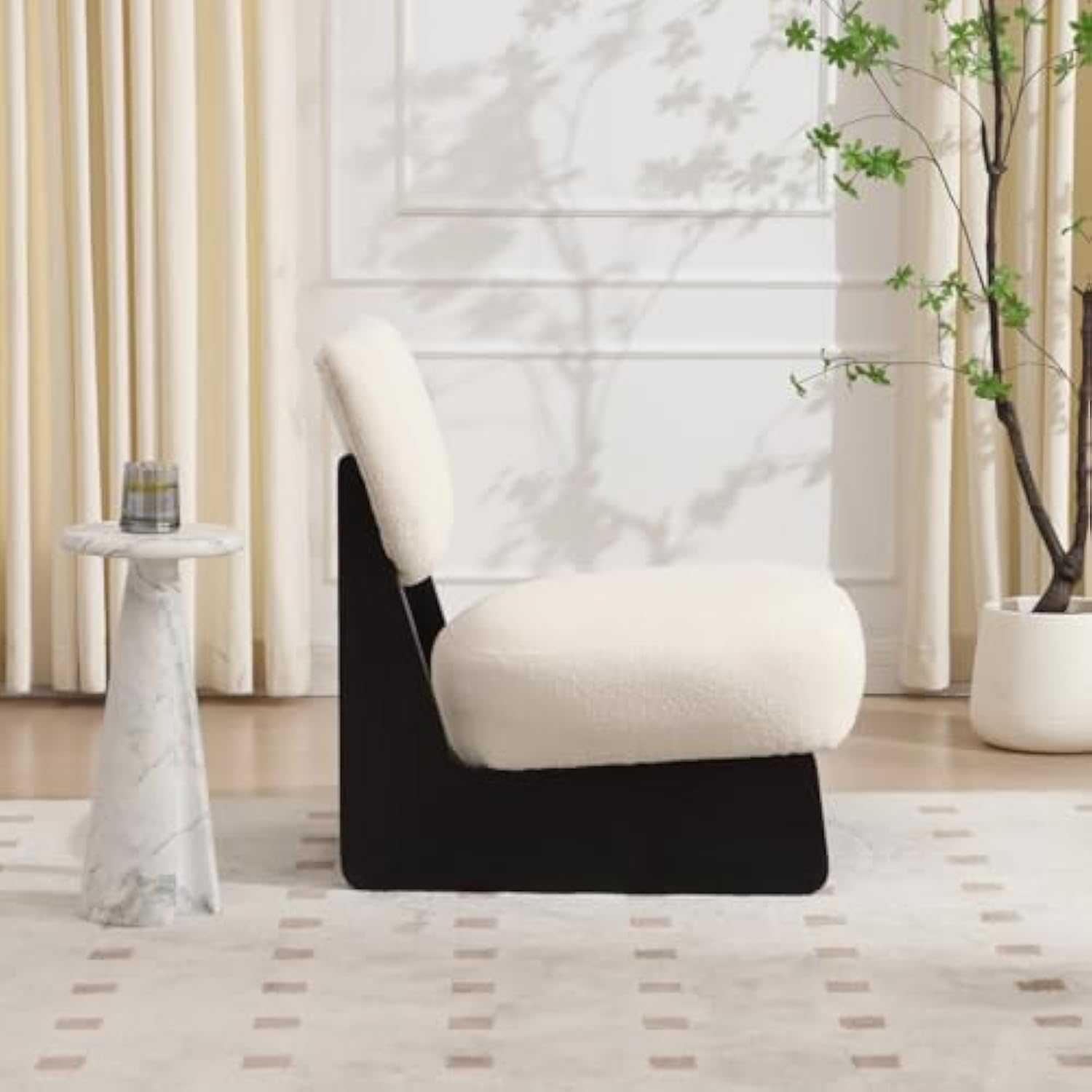 Set of 2 Beige Furry Living Room Chairs for Bedroom