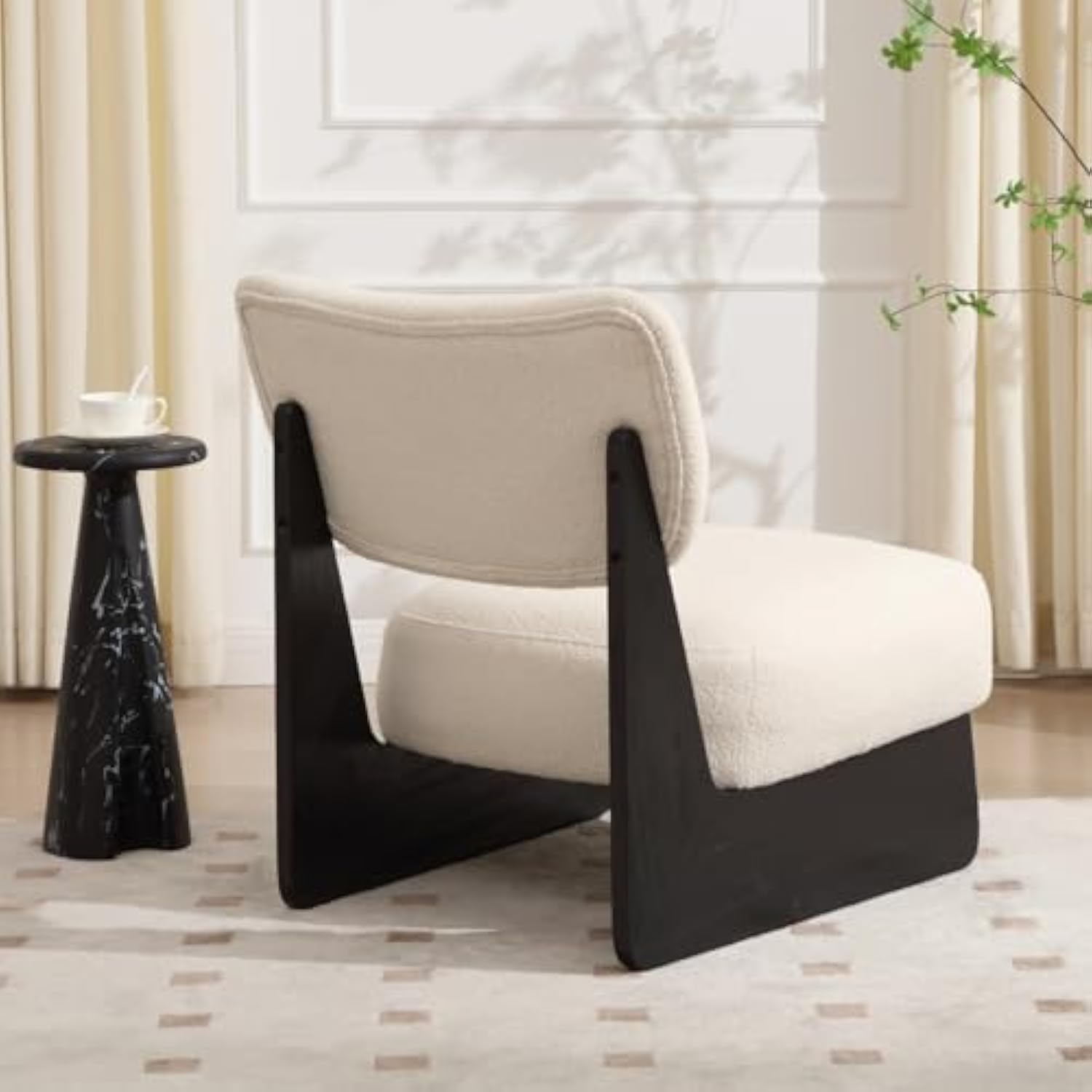 Set of 2 Beige Furry Living Room Chairs for Bedroom