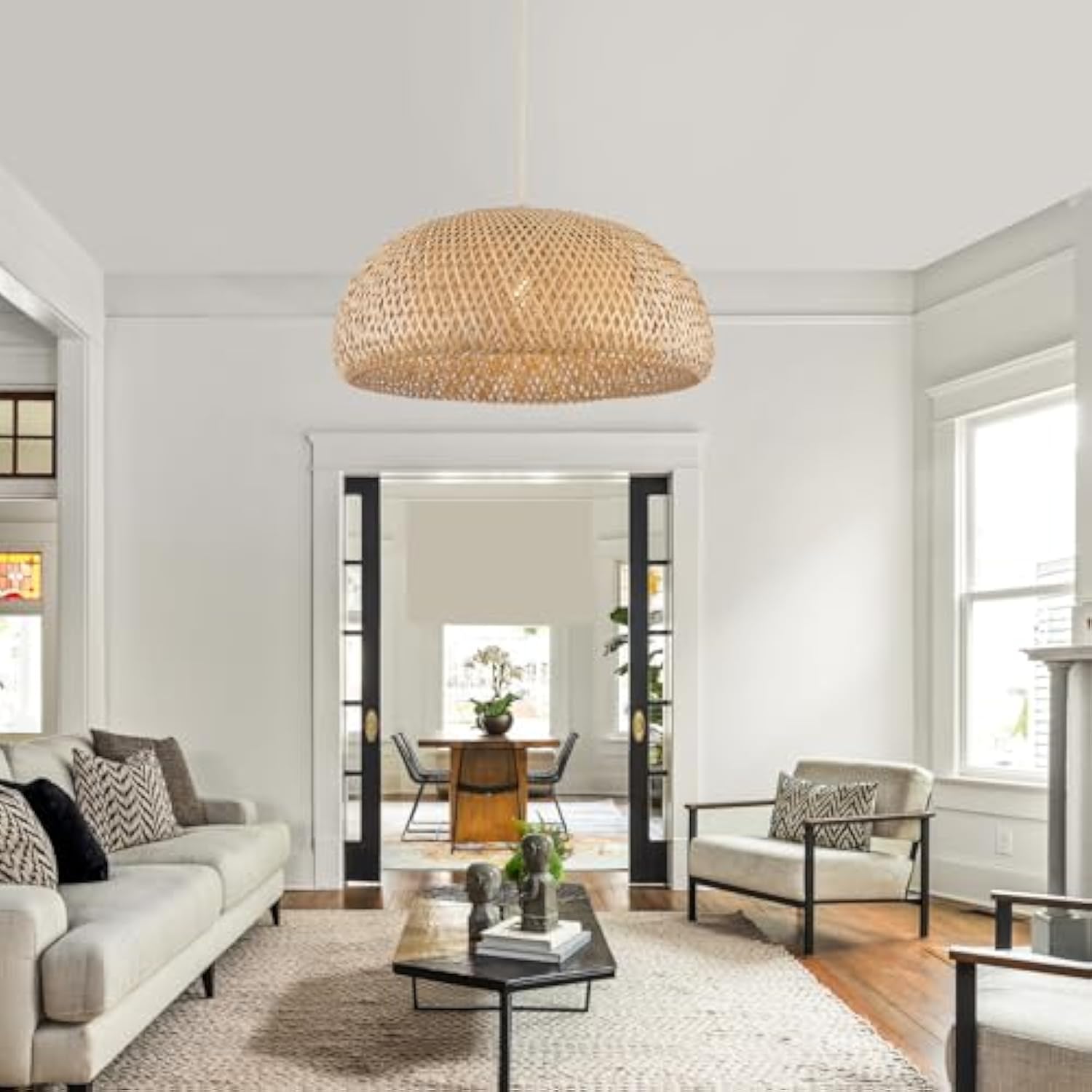 Bamboo Plug in Pendant Light with 14ft Handmade Woven Light Cord