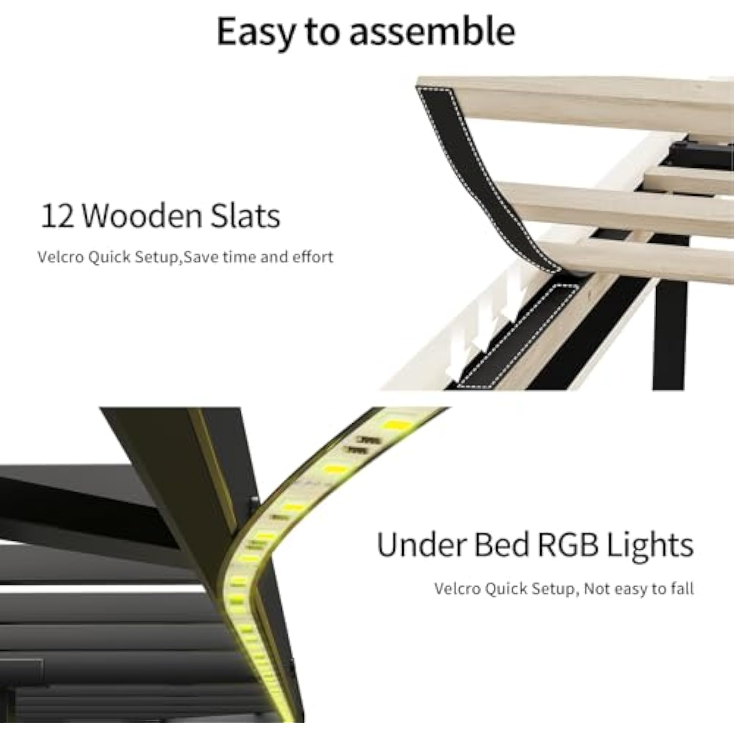 Twin Bed Creamy White LED Bed Frame with Storage Headboard