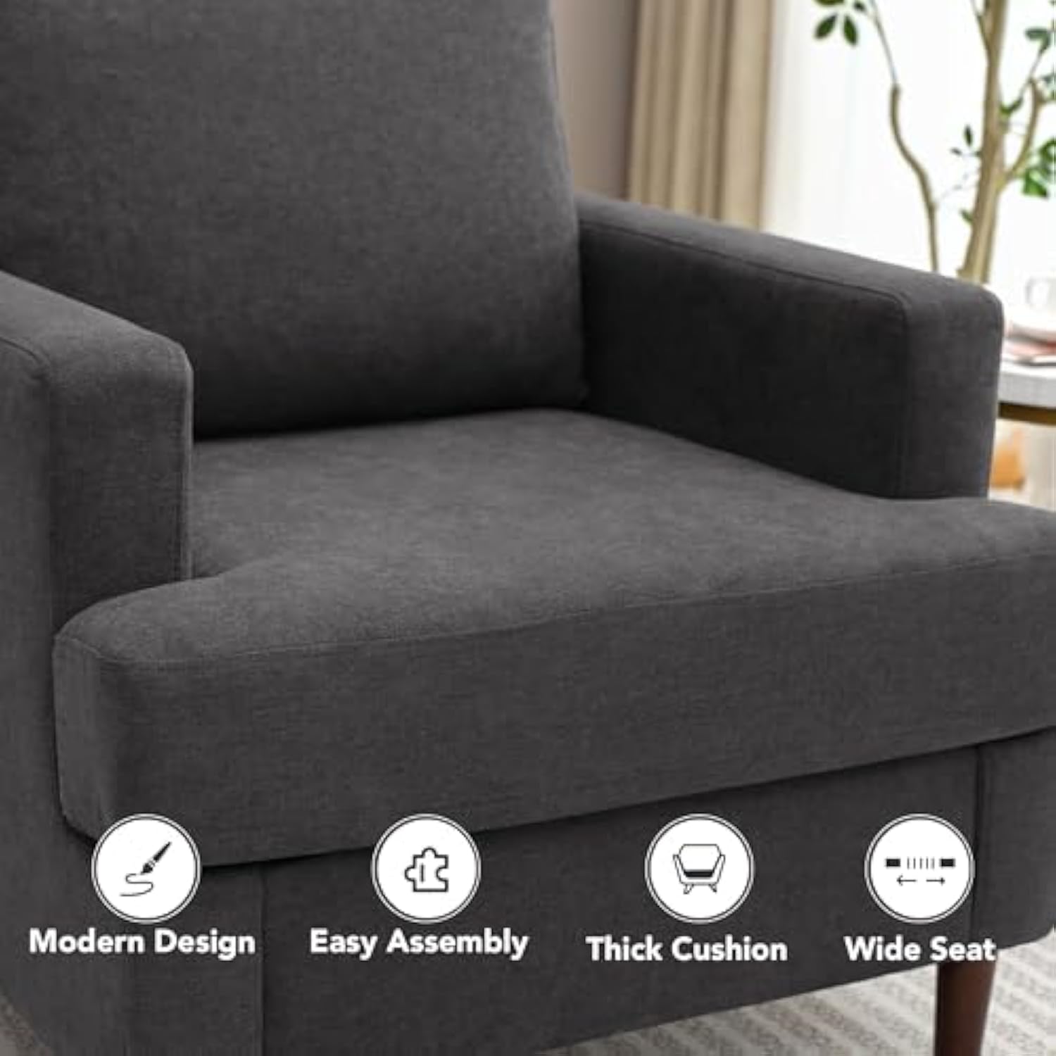 Modern Linen Fabric Dark Grey Armchair