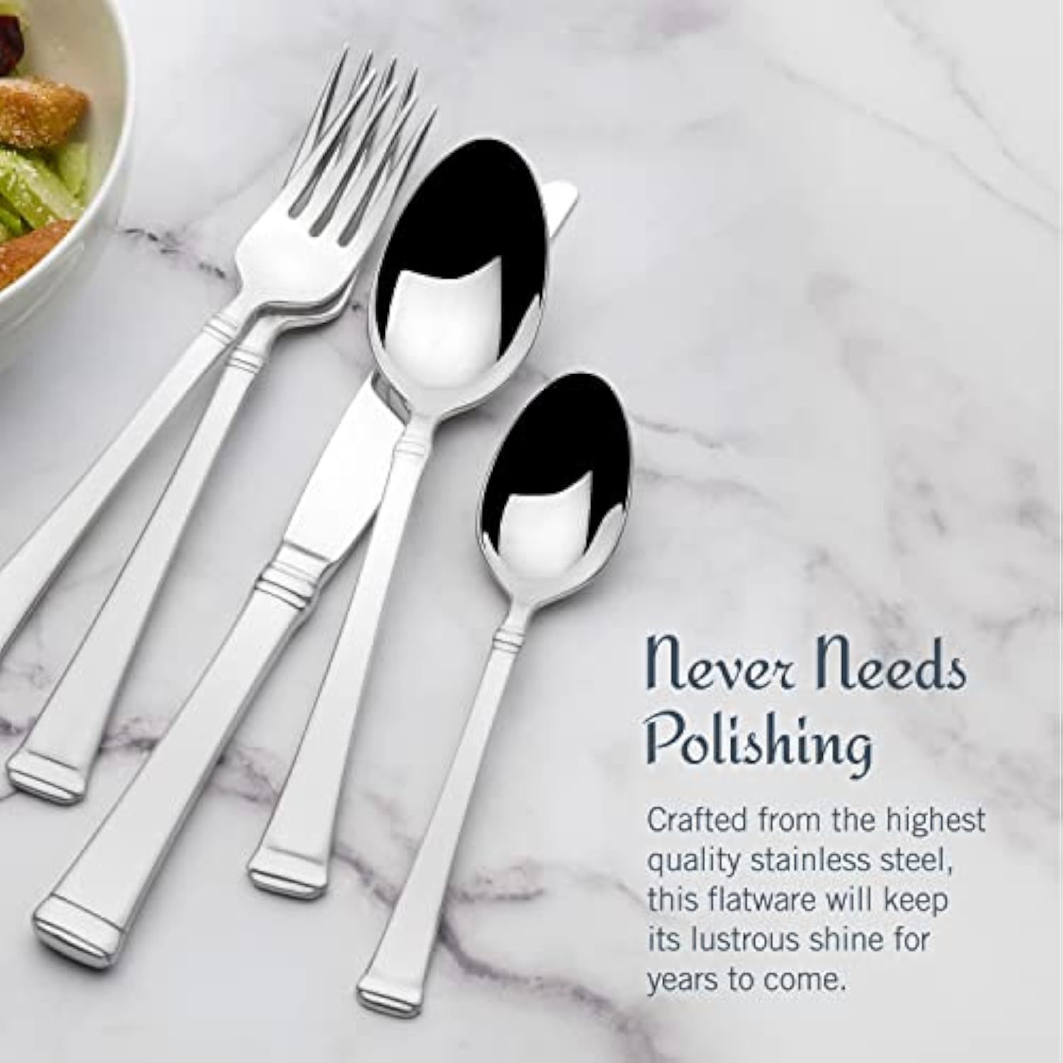 65-Piece Flatware Set for 12, 18/10 Stainless Steel Silverware with Forks, Knives, Spoons, and Serving Utensils