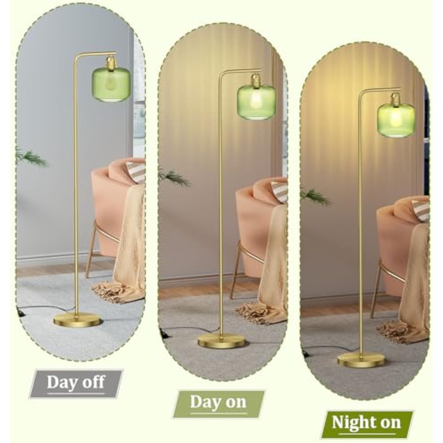 Modern Standing Lamp with Green Ribbed Glass Lampshade and Pedal Switch
