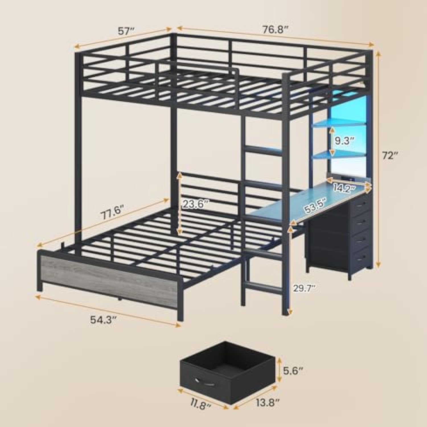 Full Over Full Bunk Beds with Charging Station & Led Lights
