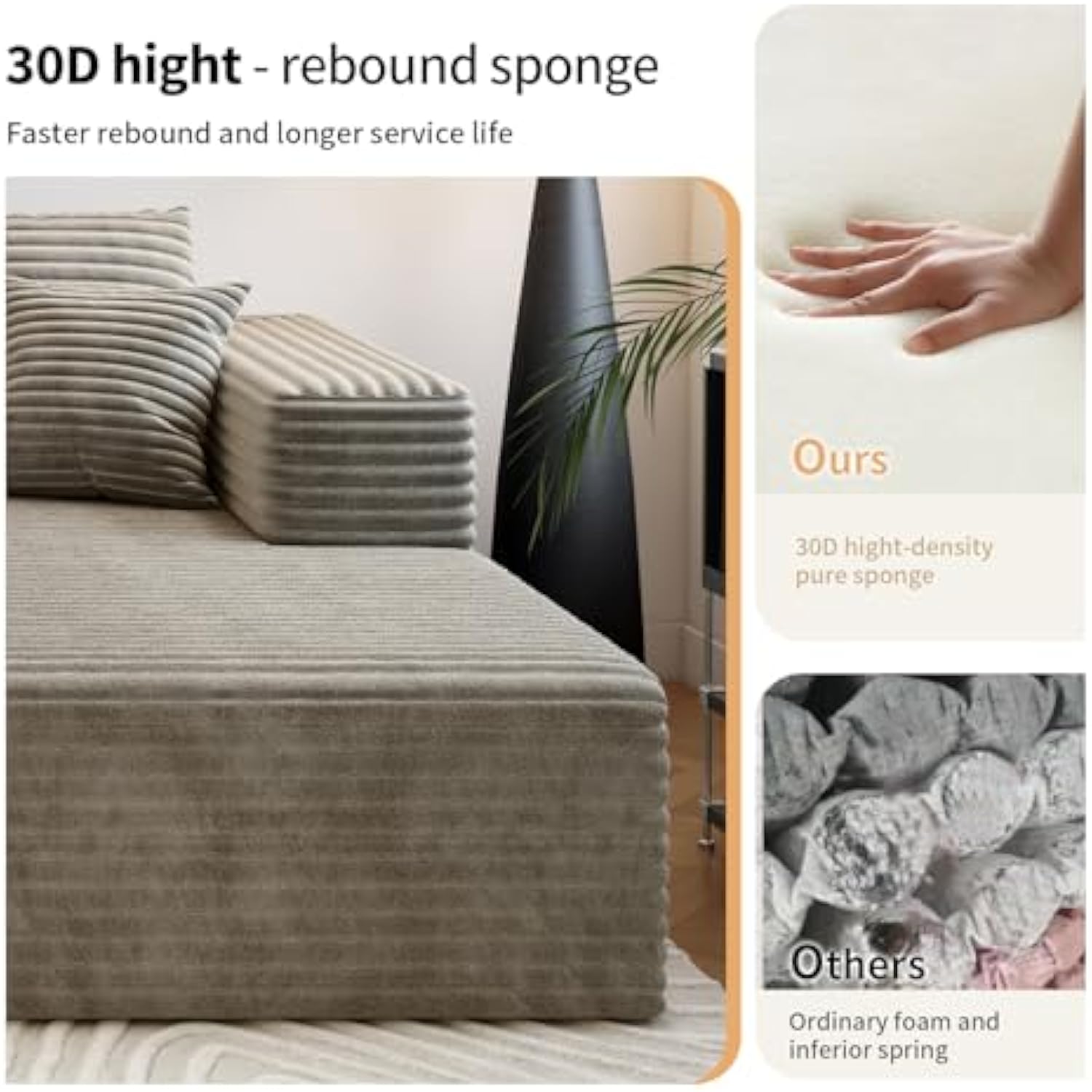 107.5 Inch Cloud Modular Sectional Sofa Couch with L-Shape Chaise