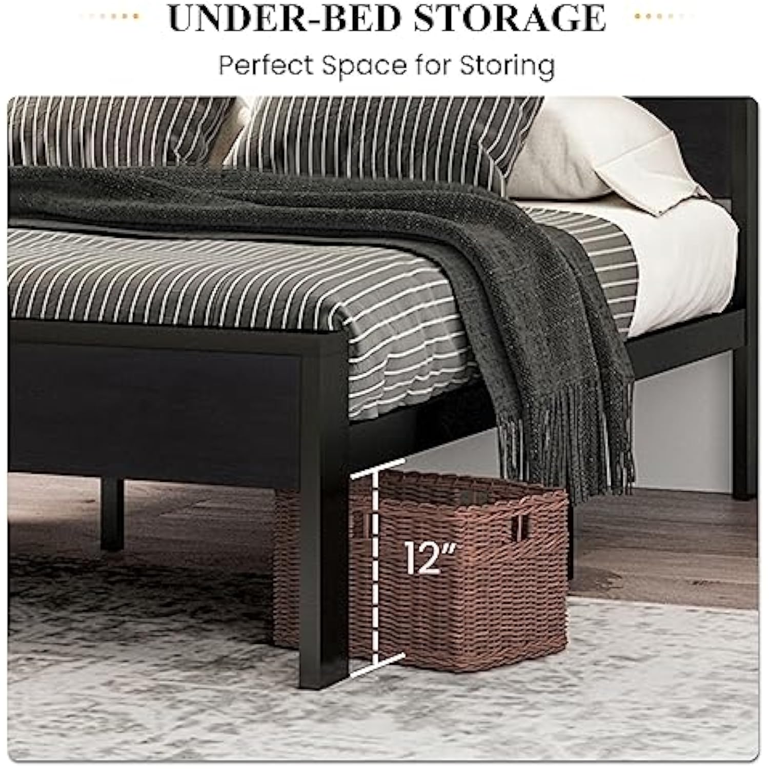 14 Inch Full Size Metal Platform Bed Frame with Wooden Headboard and Footboard