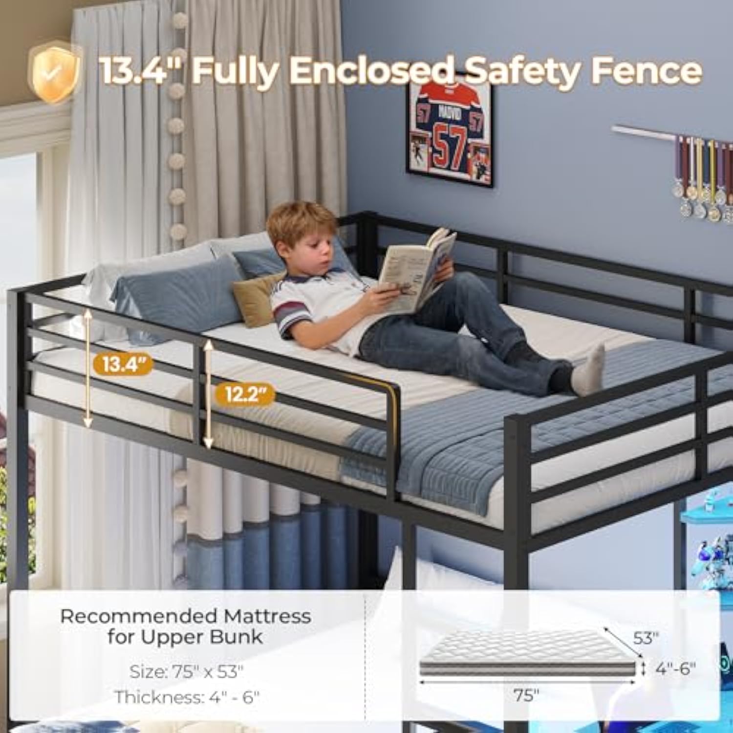 Full Over Full Bunk Beds with Charging Station & Led Lights