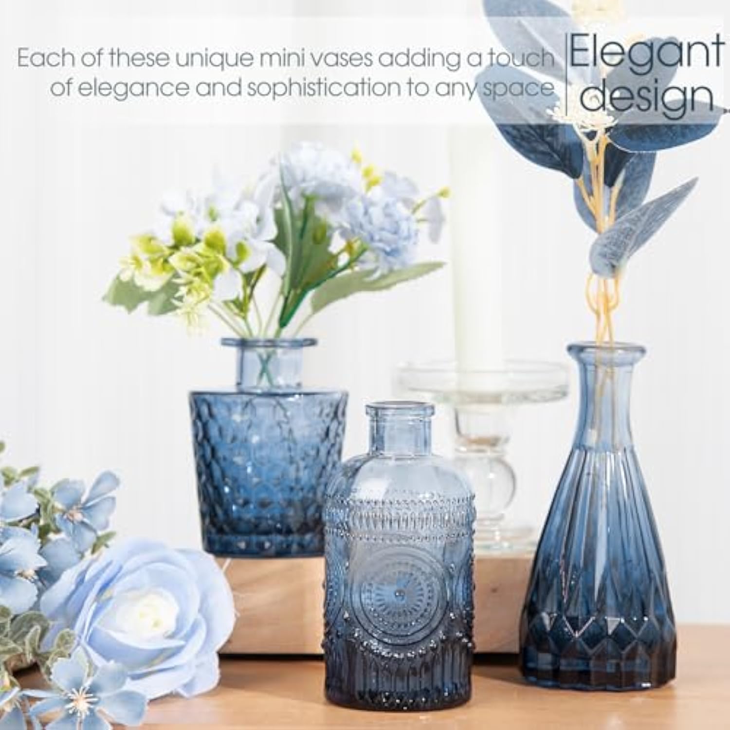 12Pcs Blue Glass Bud Vases Set for Centerpieces at Parties