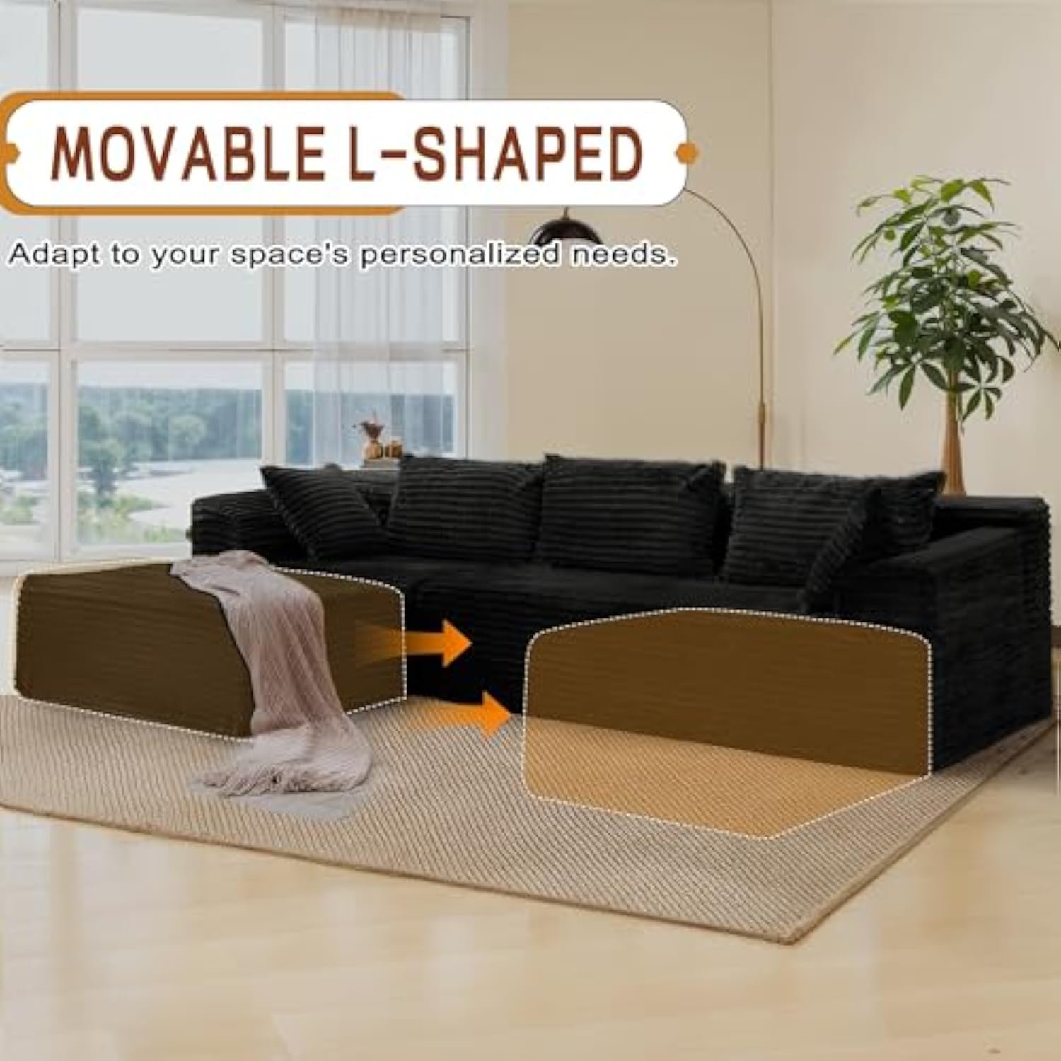 108 Inch Modular Sectional Sofa with L-Shape Chaise for Living Room