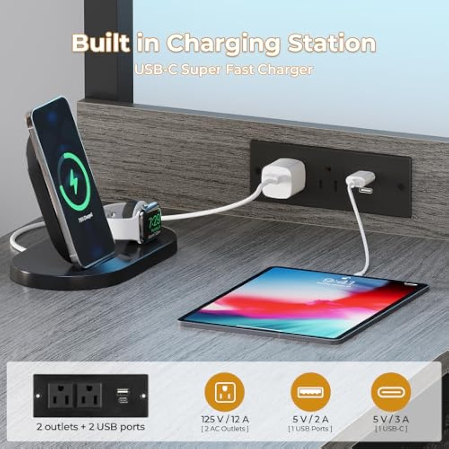 Full Over Full Bunk Beds with Charging Station & Led Lights