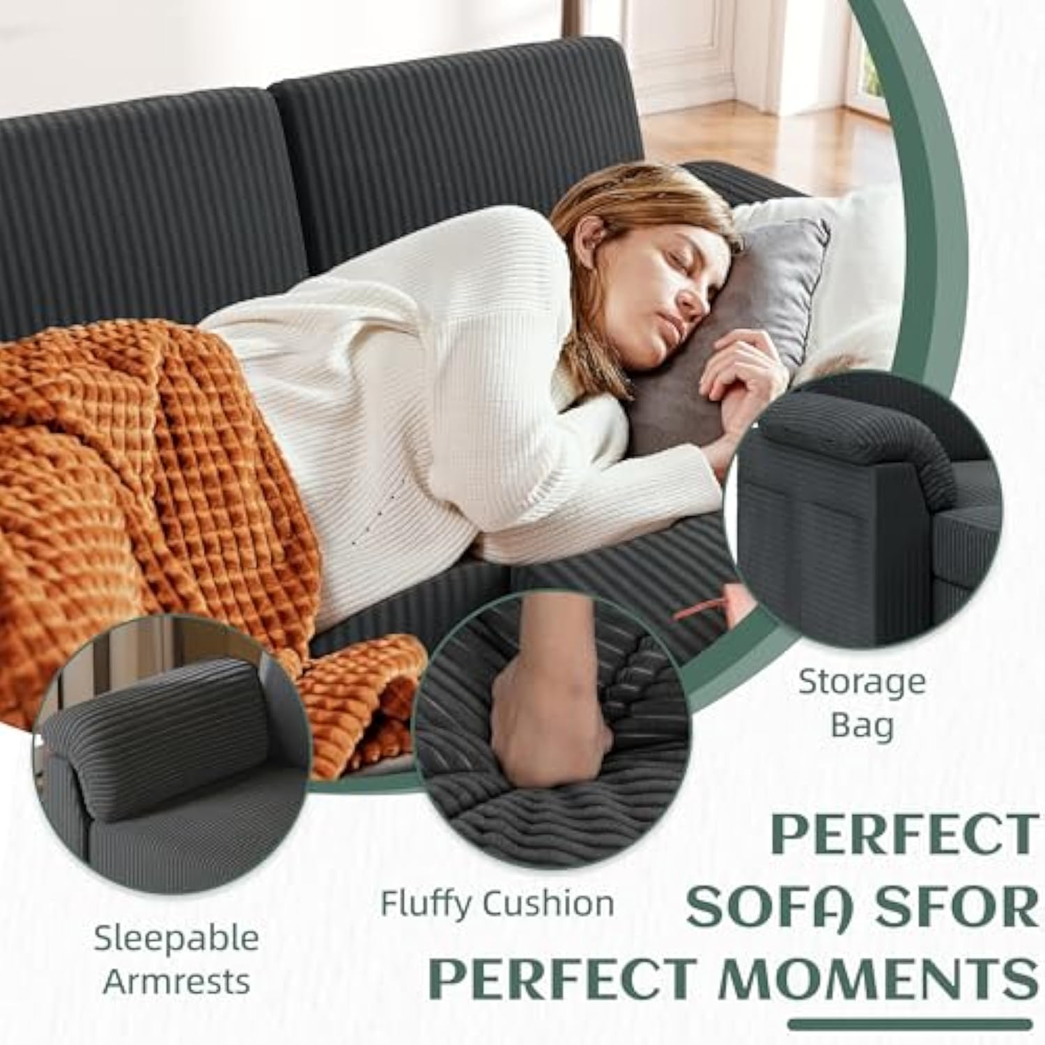 3 Seat L Shaped Convertible Sectional Sofa with Removable Pillows