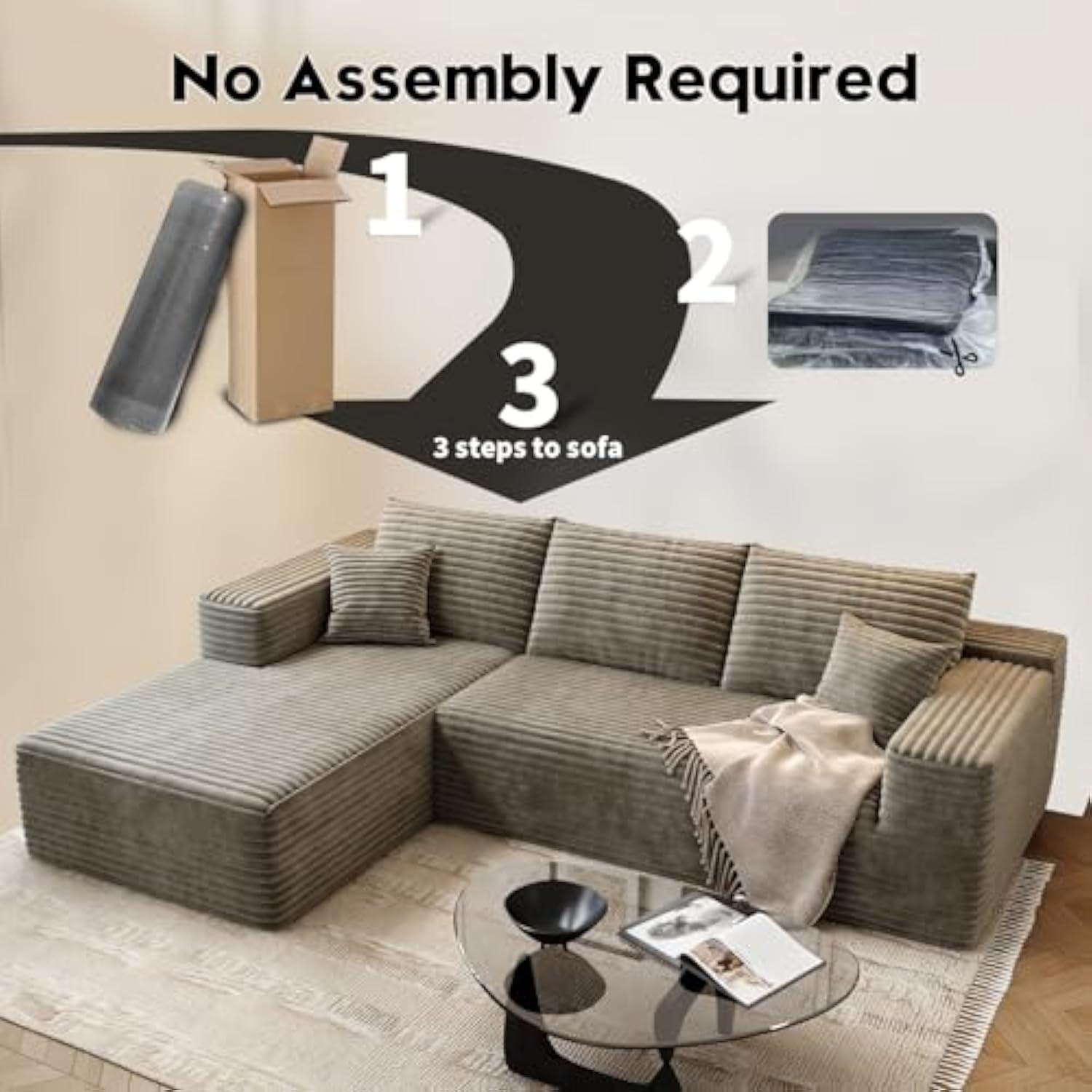 107.5 Inch Cloud Modular Sectional Sofa Couch with L-Shape Chaise