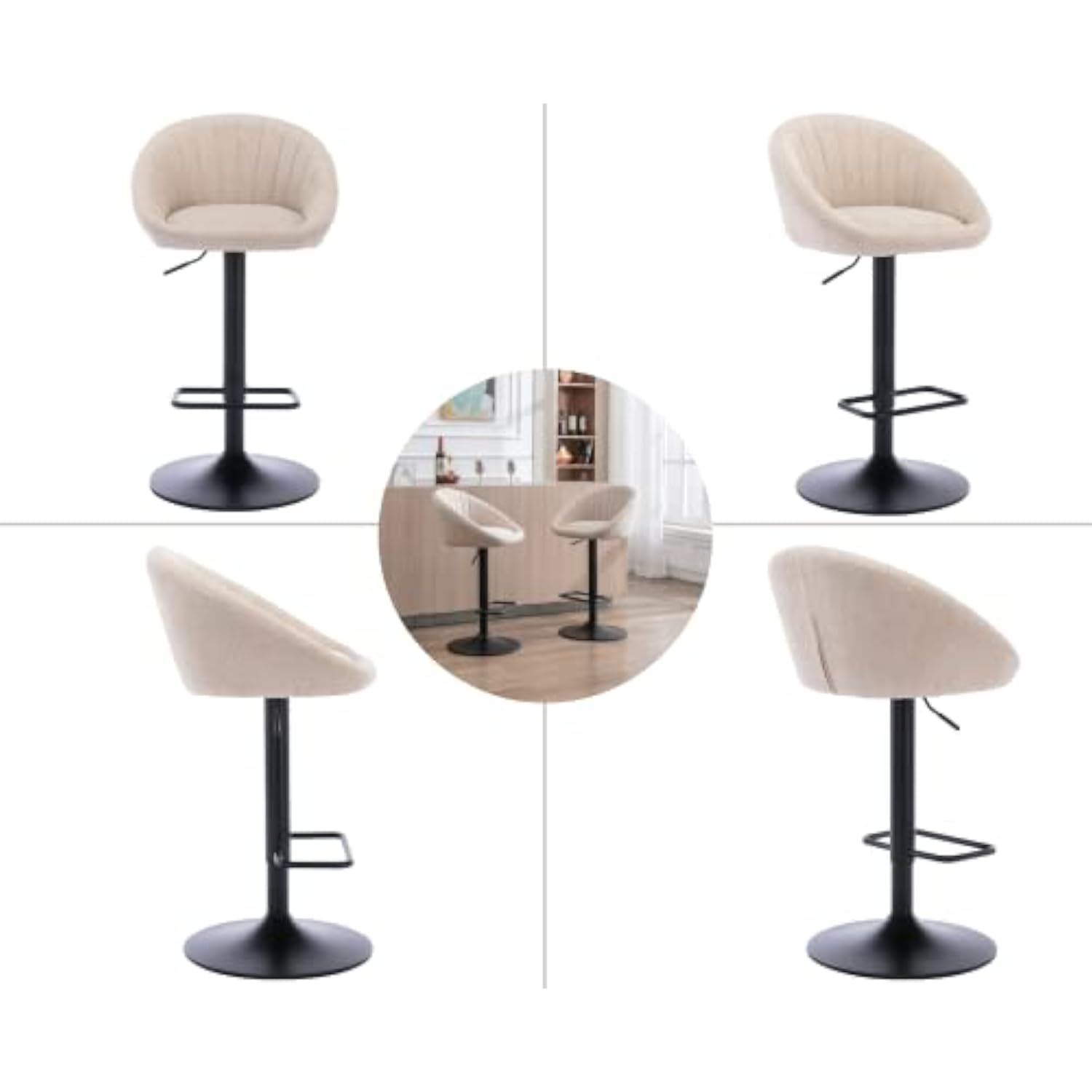 Set of 2 Modern Counter Height Barstools with Low Back Comfy Upholstered