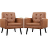 2 Pcs PU Leather Mid-Century Retro Brown Accent Chairs