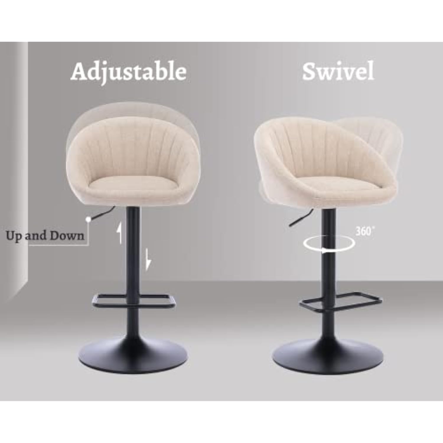 Set of 2 Modern Counter Height Barstools with Low Back Comfy Upholstered