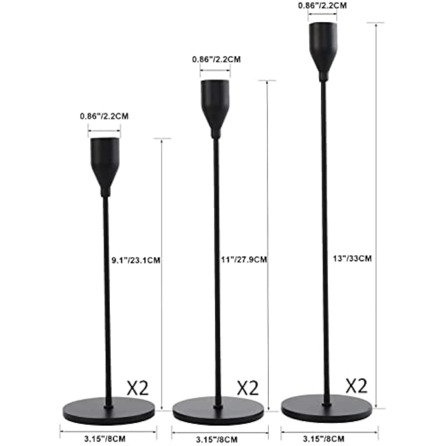 6 PCS Matte Black Taper Candle Holders for Table Centerpiece