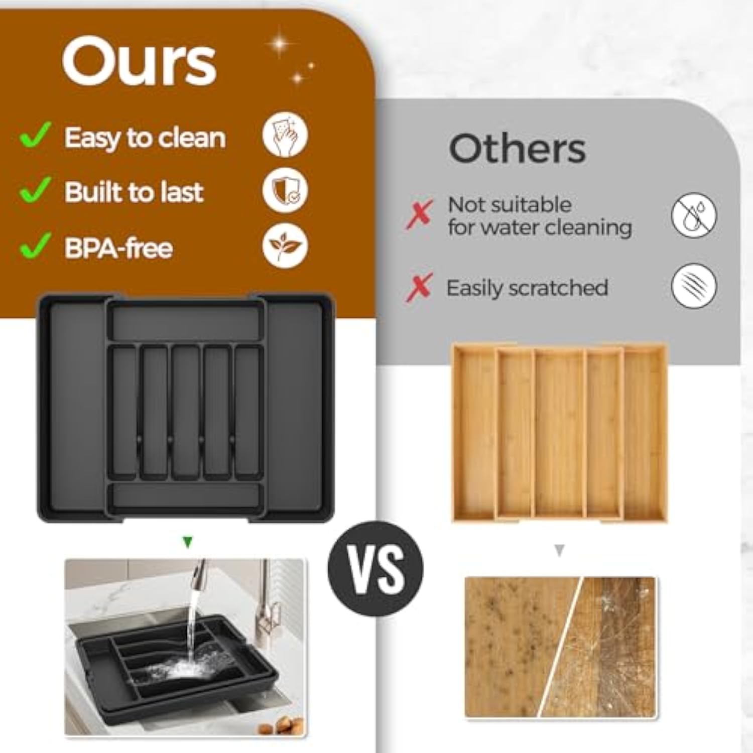 Adjustable Black Silverware Holder for Spoons Forks Knives