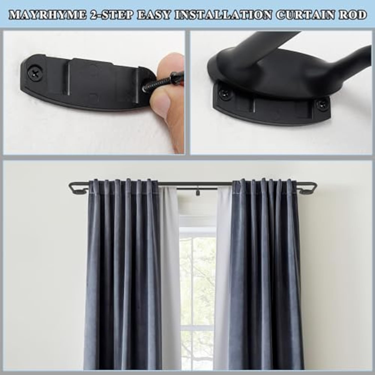 Internal Splicing 1'' Front and 5/8'' Back Adjustable Curtain Rod with Aluminum Finials and Brackets