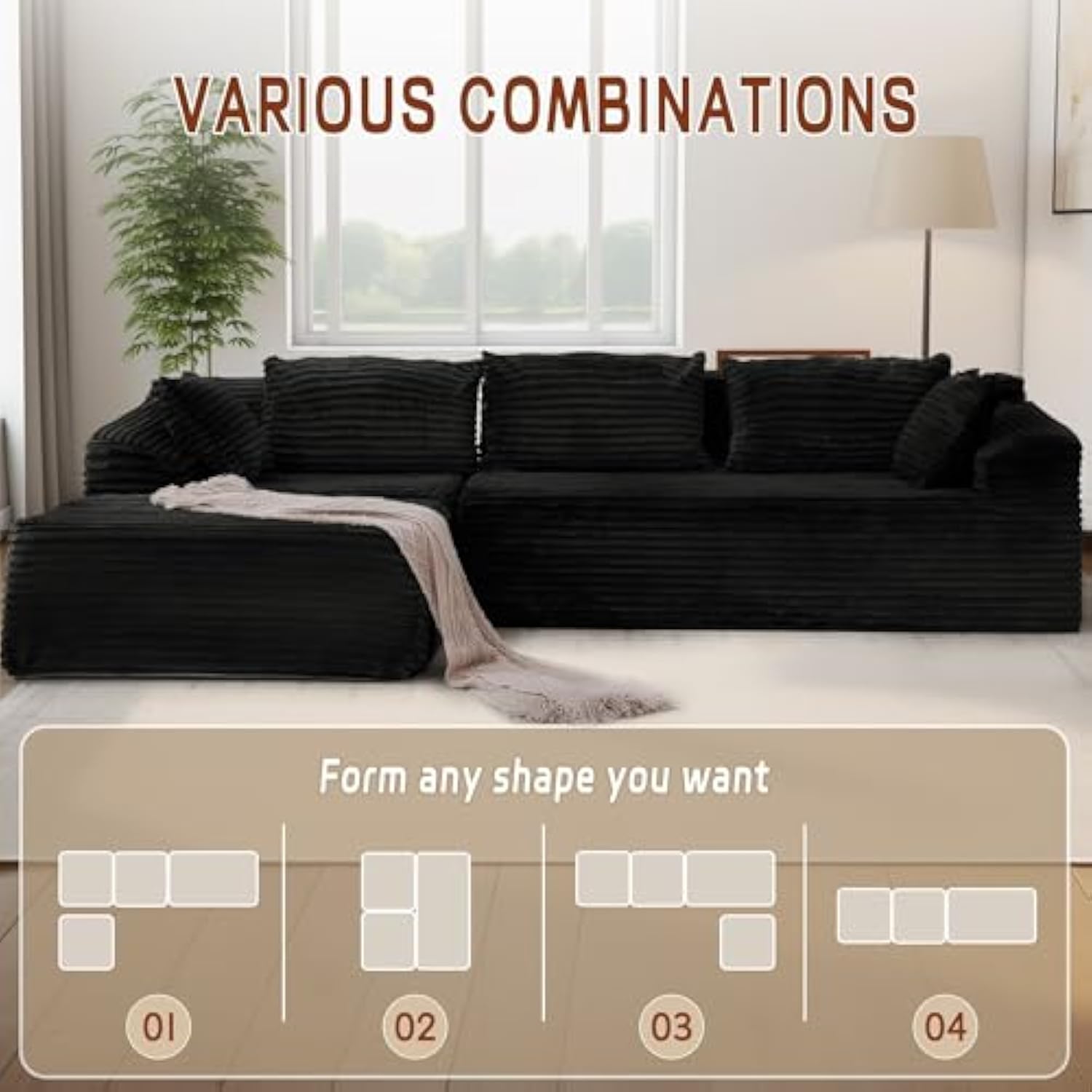 108 Inch  Modular Sectional Sofa with L-Shape Chaise for Living Room