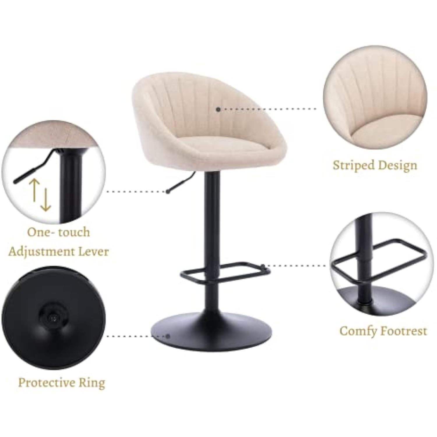 Set of 2 Modern Counter Height Barstools with Low Back Comfy Upholstered