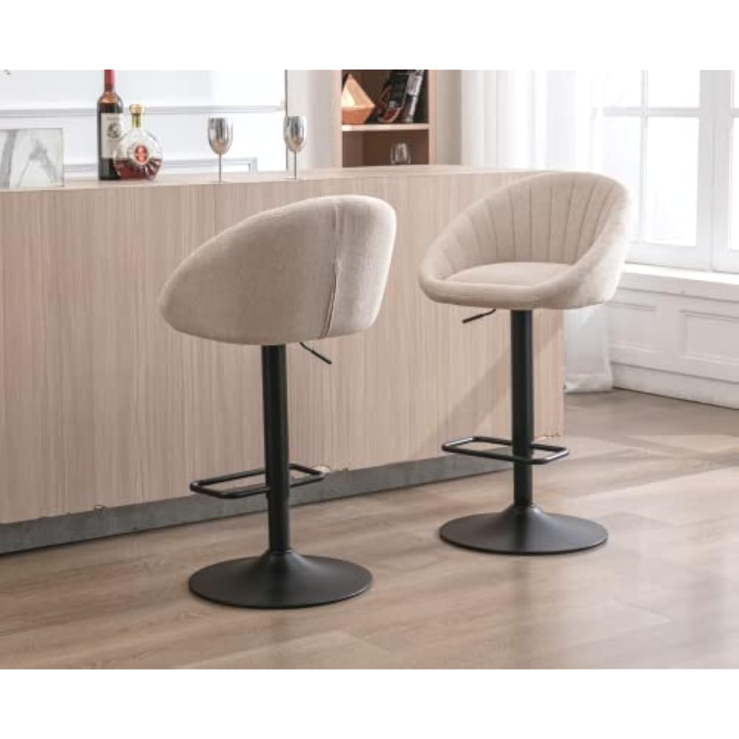 Set of 2 Modern Counter Height Barstools with Low Back Comfy Upholstered