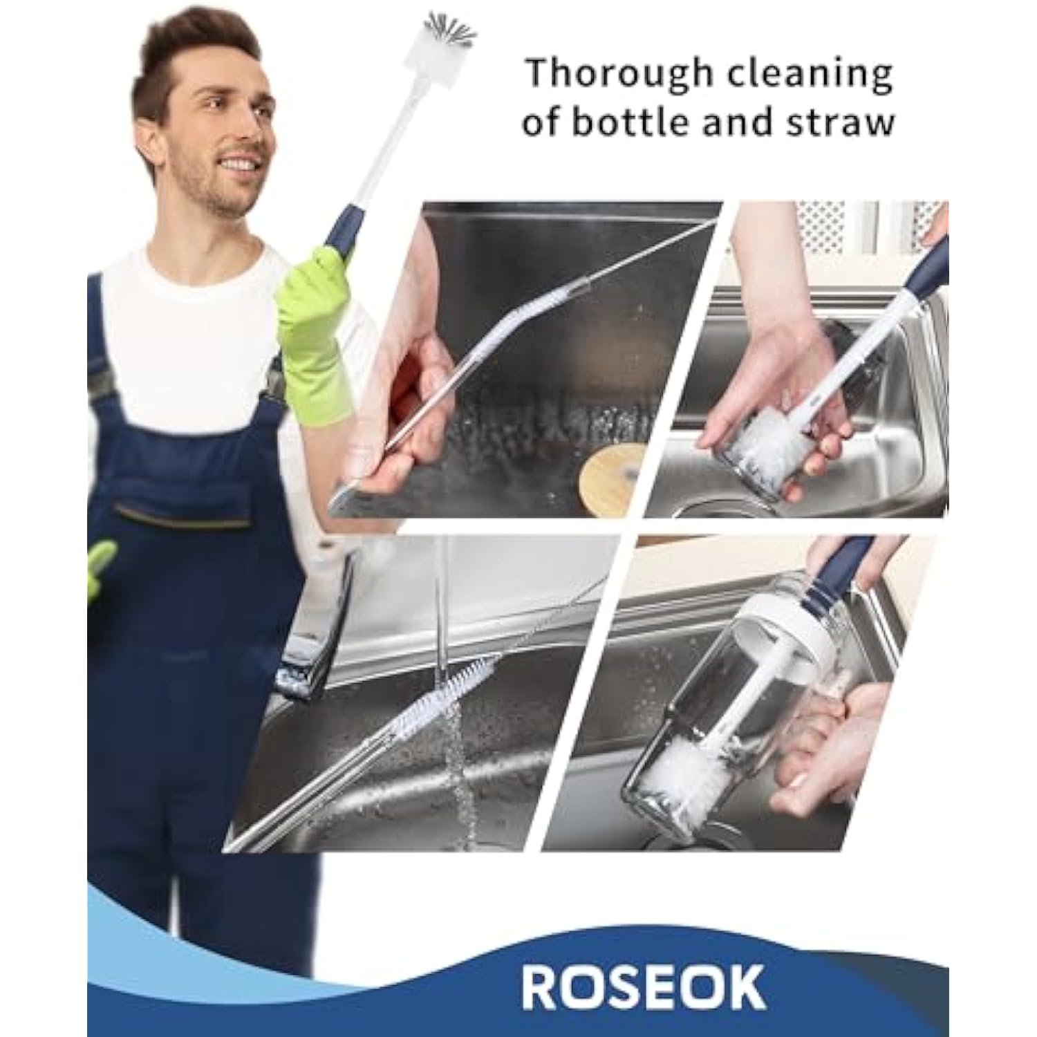 2 in 1 Long Handle Bottle Brush with Straw Brush for Cleaning Glass, Sports Bottle, Coffee Mug