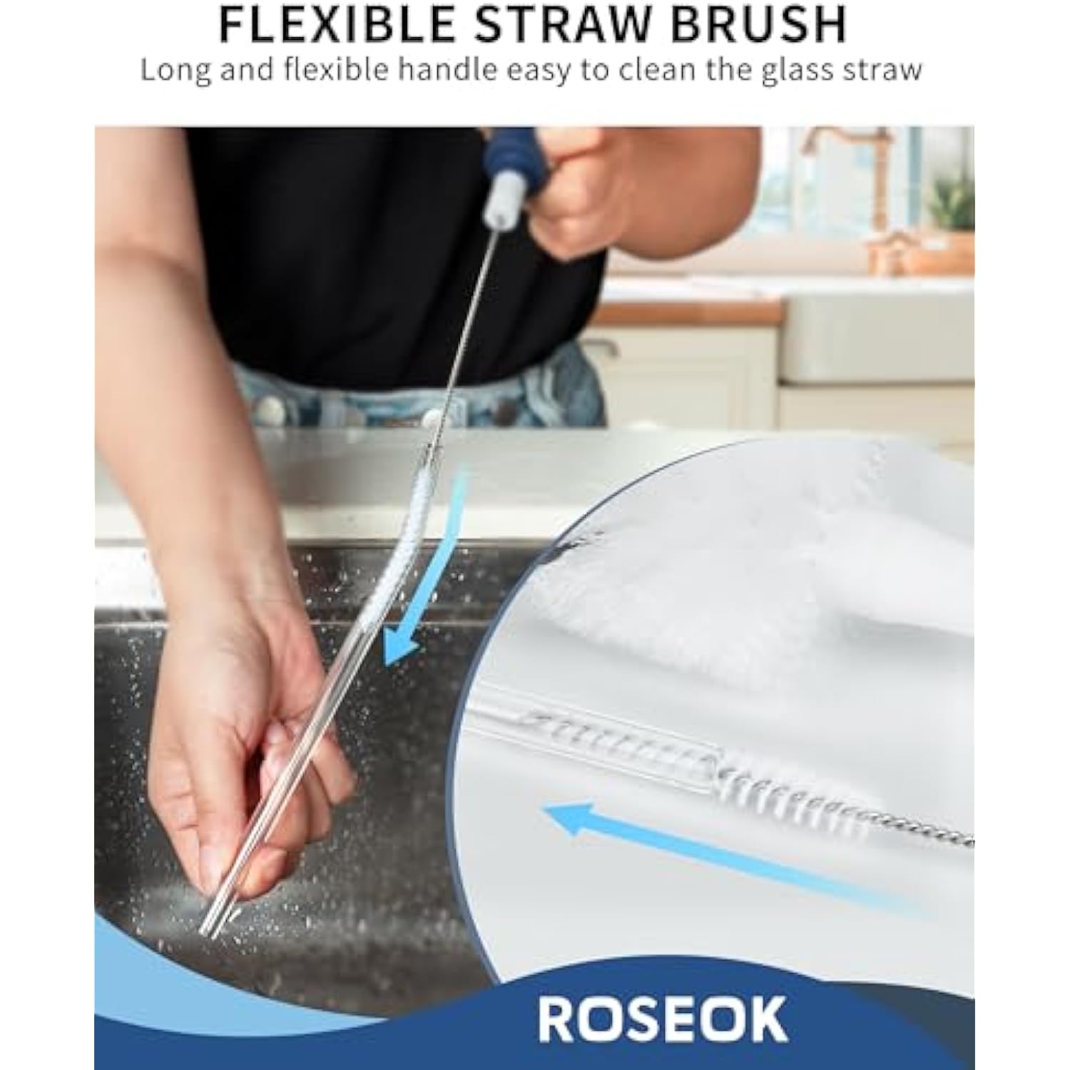 2 in 1 Long Handle Bottle Brush with Straw Brush for Cleaning Glass, Sports Bottle, Coffee Mug