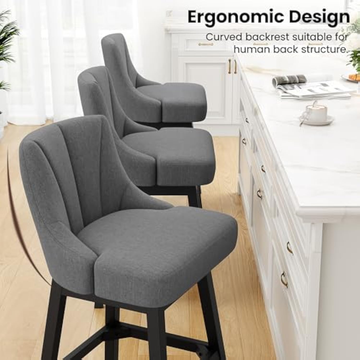 26 Inch Modern Kitchen Island Chairs with Back and Solid Wood Legs for Home Bar