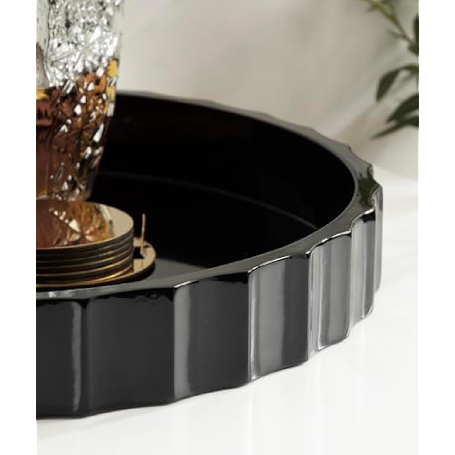 Decorative Round Tray with Wavy Design