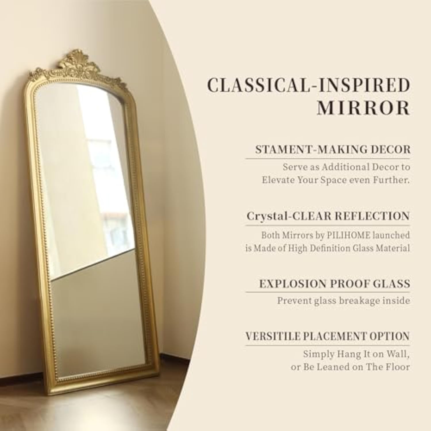 60x25 inch Baroque Ornate Full Body Wall Mirror for Bedroom