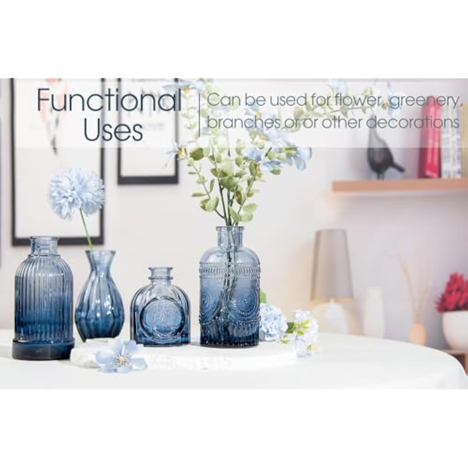 12Pcs Blue Glass Bud Vases Set for Centerpieces at Parties