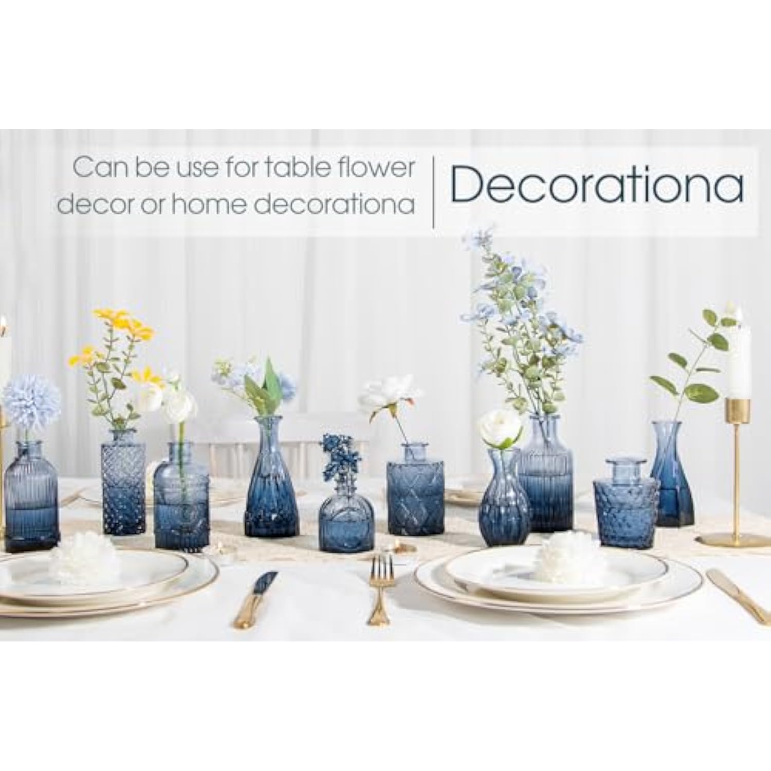 12Pcs Blue Glass Bud Vases Set for Centerpieces at Parties