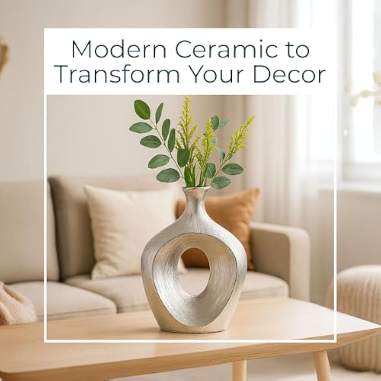 13 Inch Modern Glam Decorative Vase for Flowers or Standalone Display