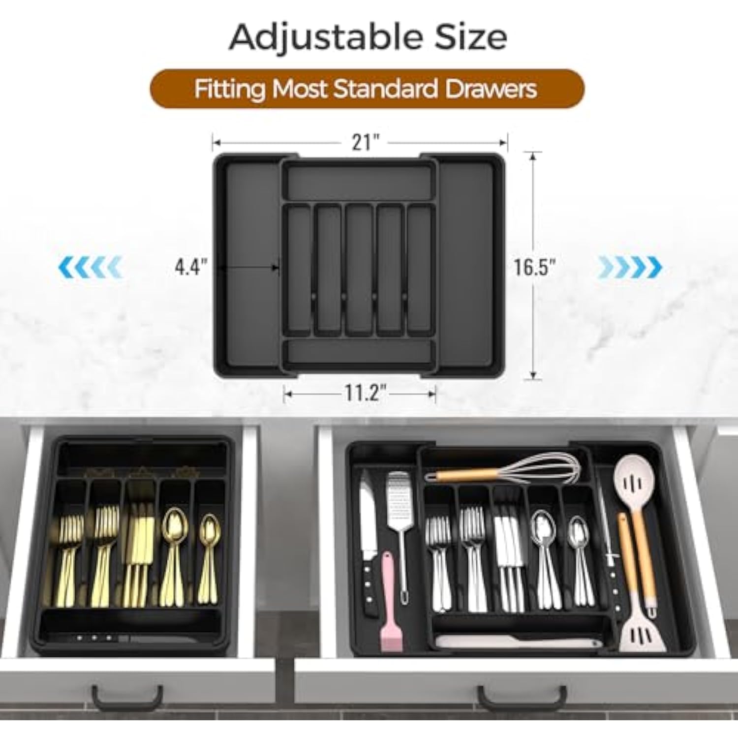 Adjustable Black Silverware Holder for Spoons Forks Knives