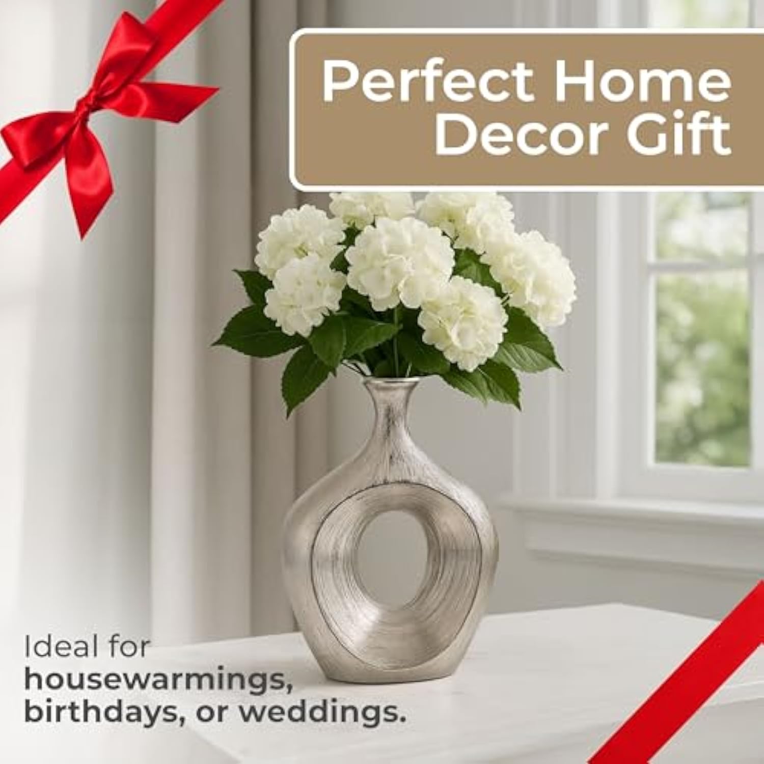 13 Inch Modern Glam Decorative Vase for Flowers or Standalone Display