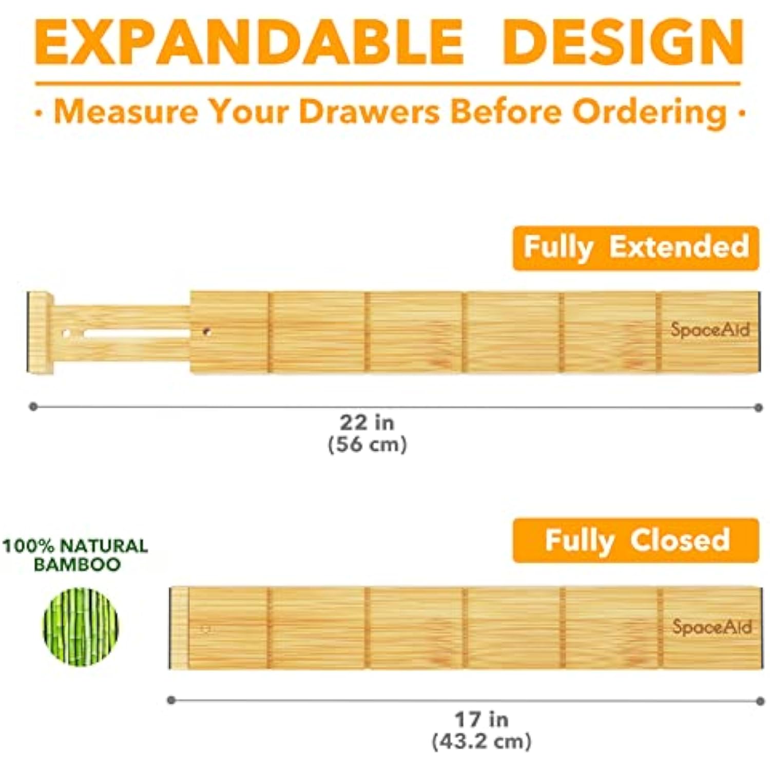 4 Dividers with 9 Inserts Bamboo Kitchen Adjustable Drawer Organizers