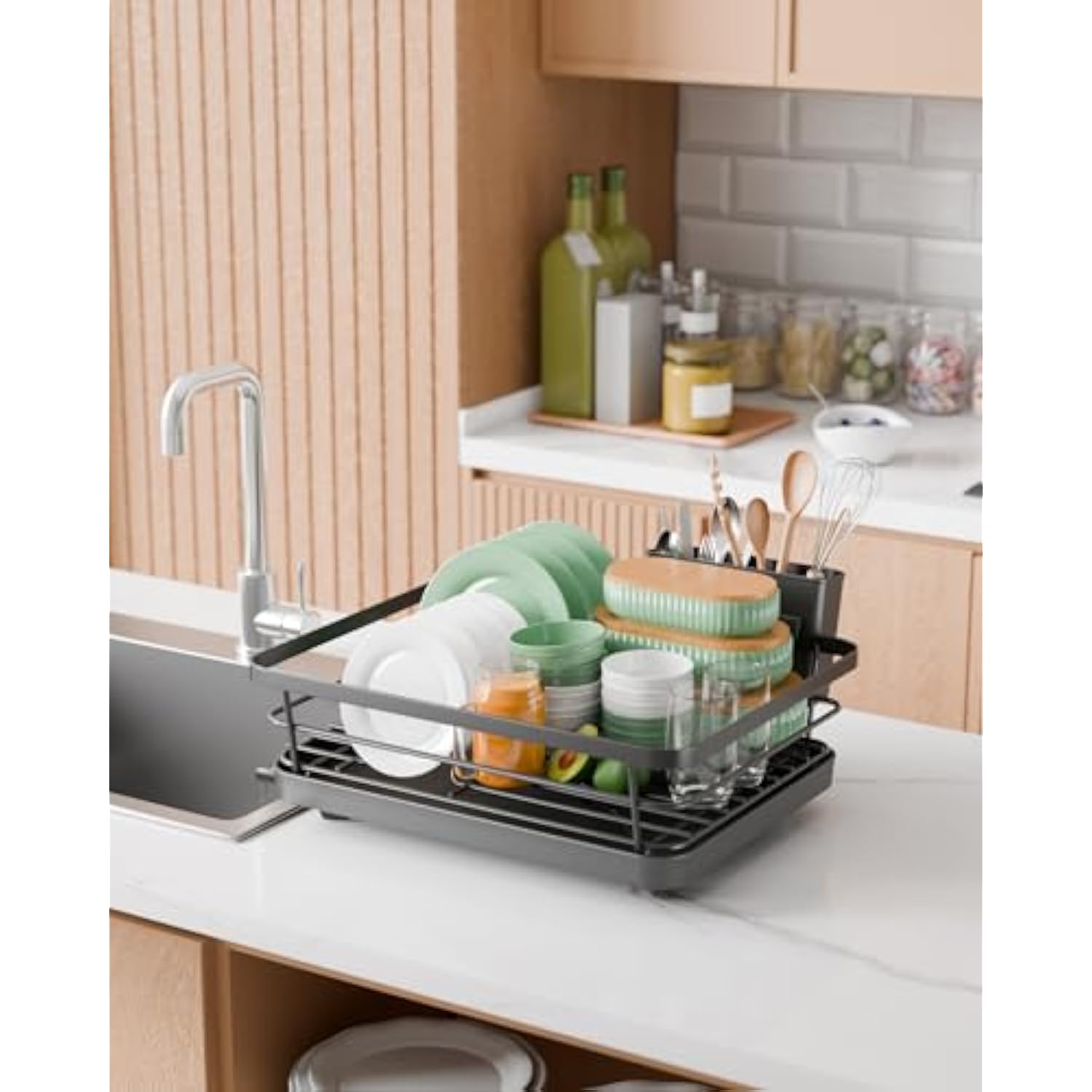 Stainless Steel Black Sink Organization and Storage Essentials with Cutlery Holder