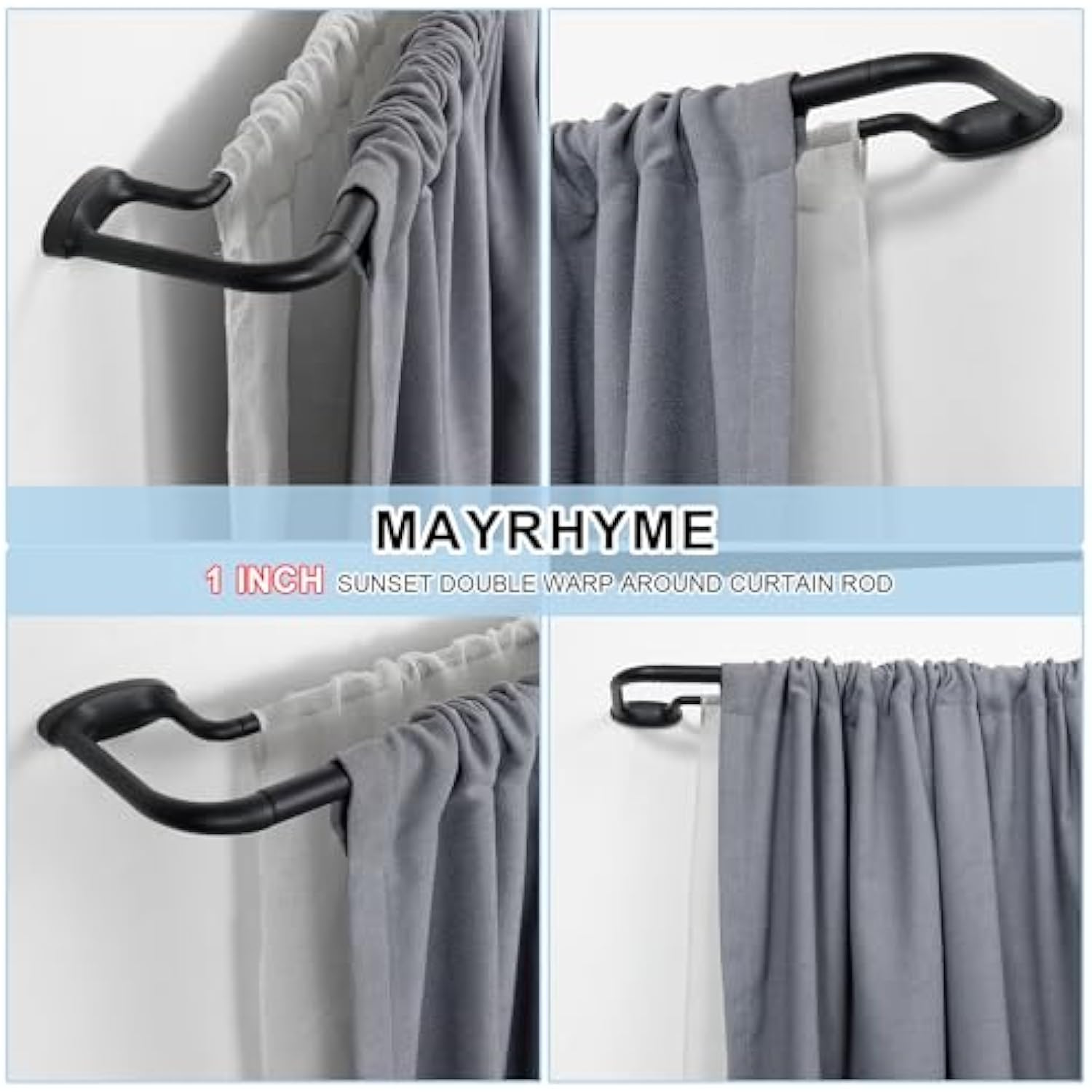 Internal Splicing 1'' Front and 5/8'' Back Adjustable Curtain Rod with Aluminum Finials and Brackets