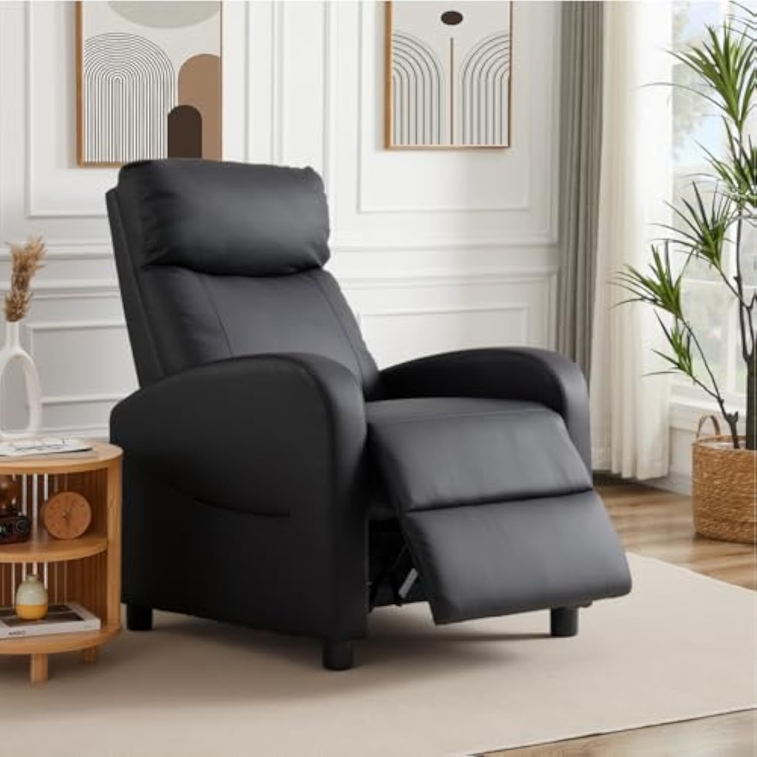 Recliner Chair PU Leather  Jet Black Recliner Sofa