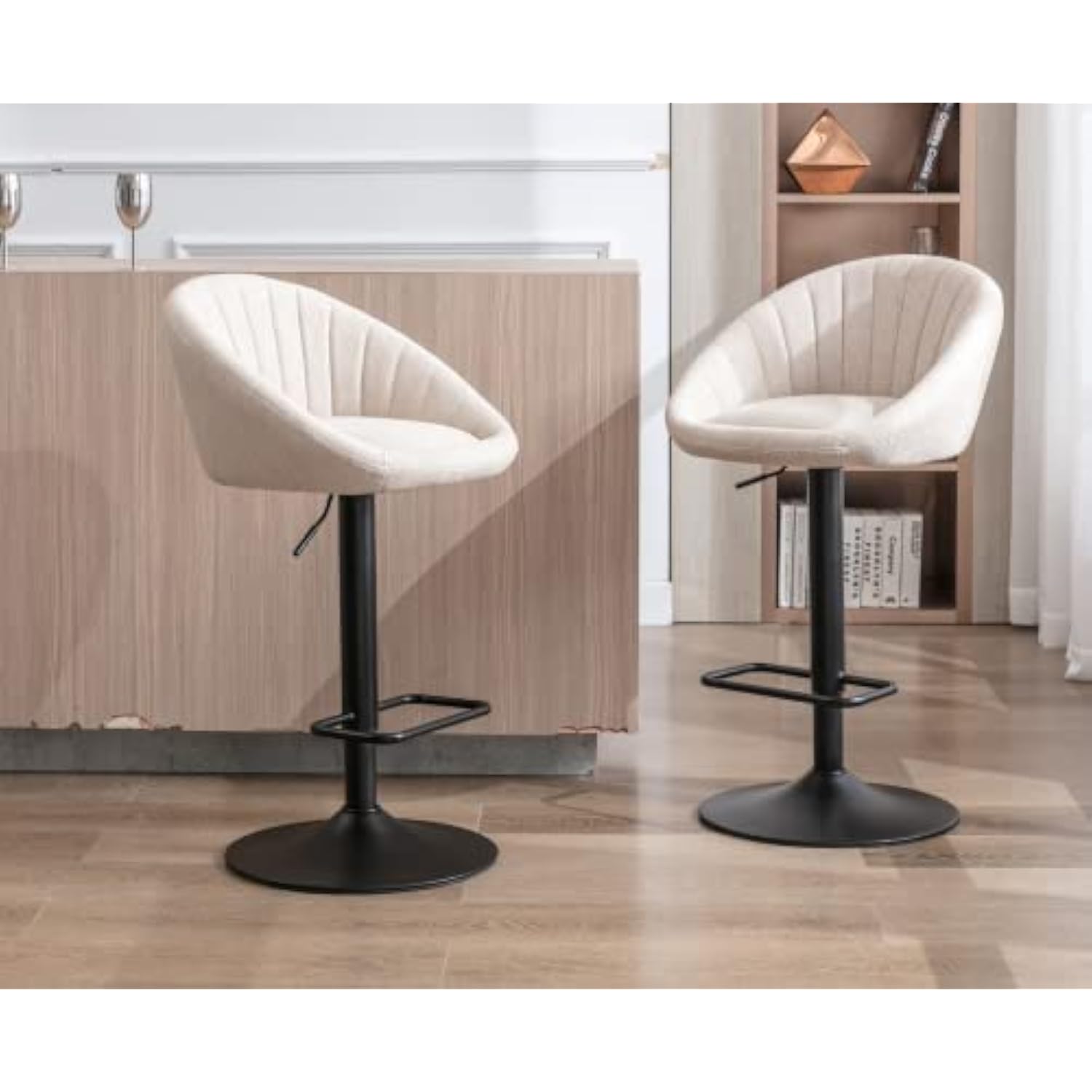Set of 2 Modern Counter Height Barstools with Low Back Comfy Upholstered