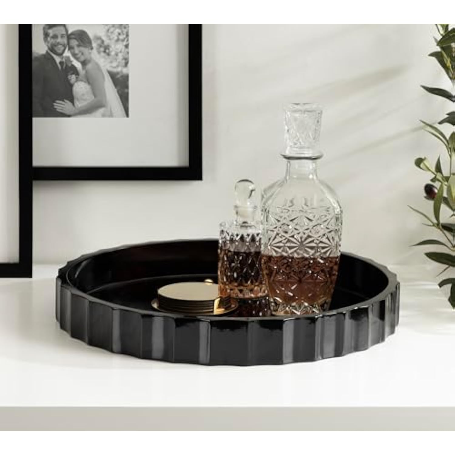 Decorative Round Tray with Wavy Design