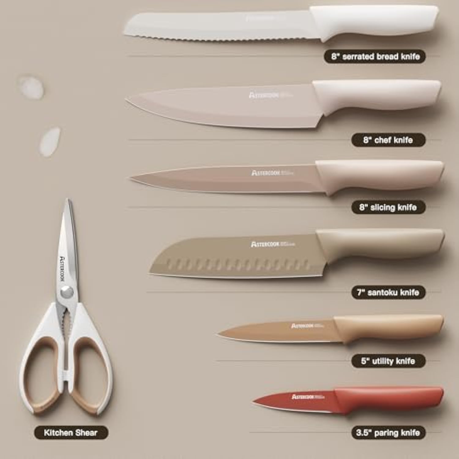 13 Pieces Kitchen Knives Set with Healthy Anti-Rust Coating