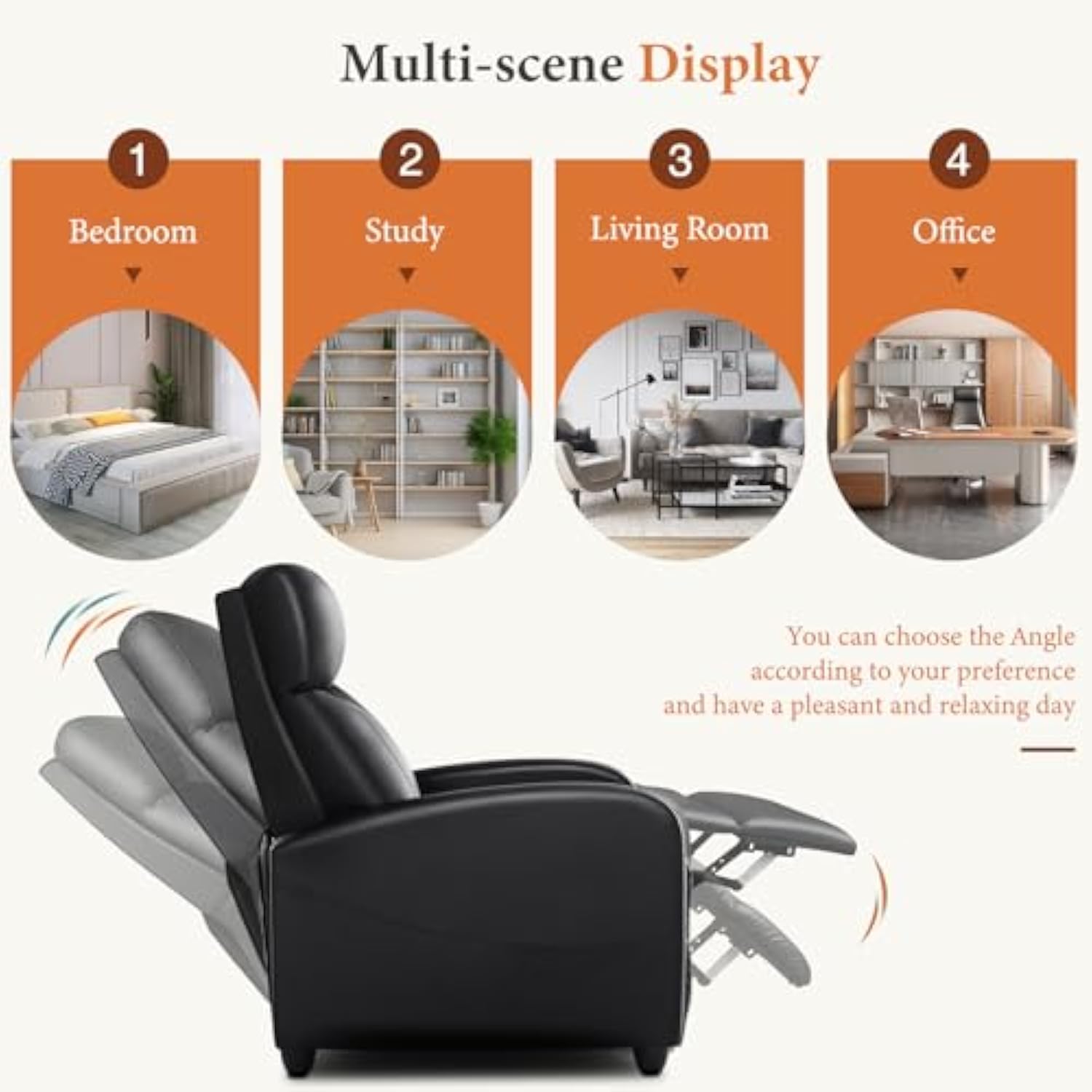 Recliner Chair PU Leather  Jet Black Recliner Sofa