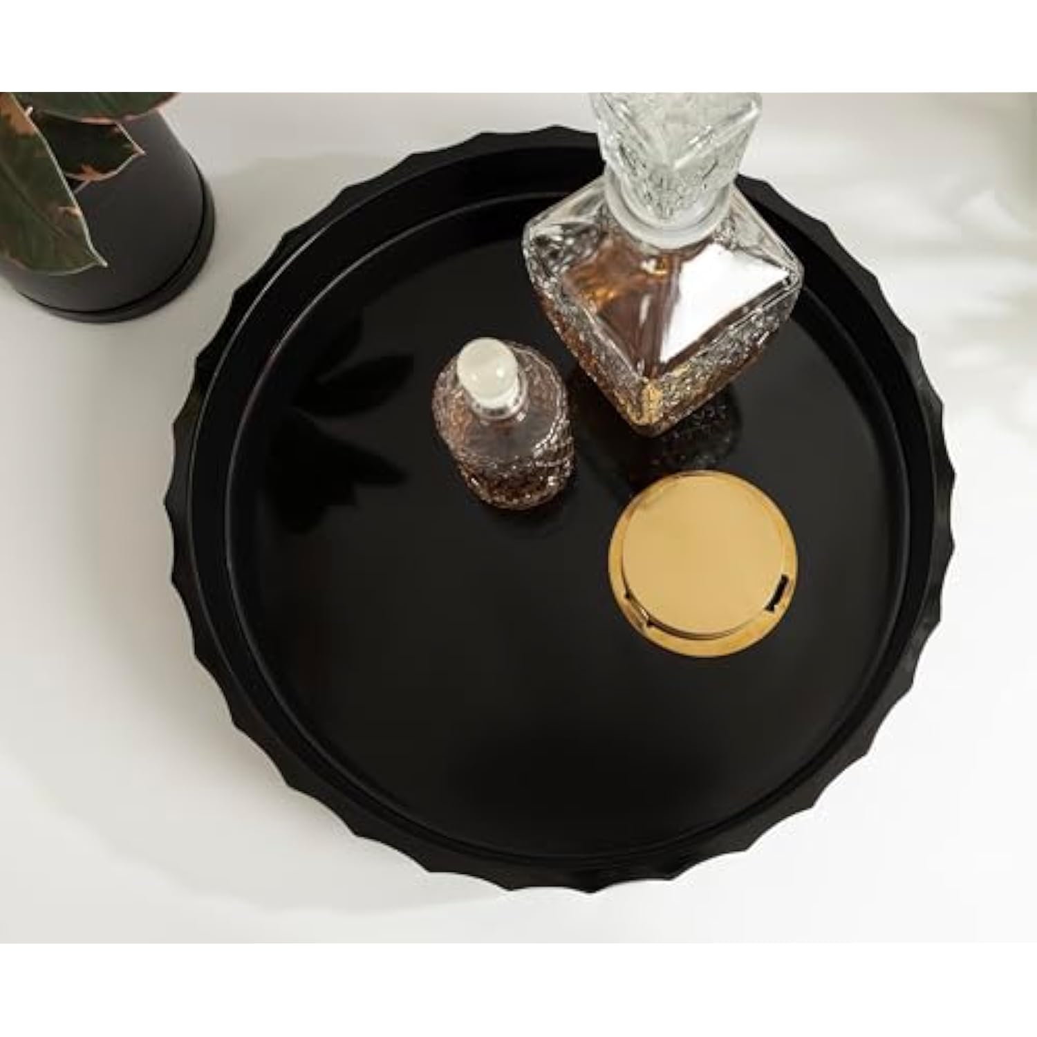 Decorative Round Tray with Wavy Design