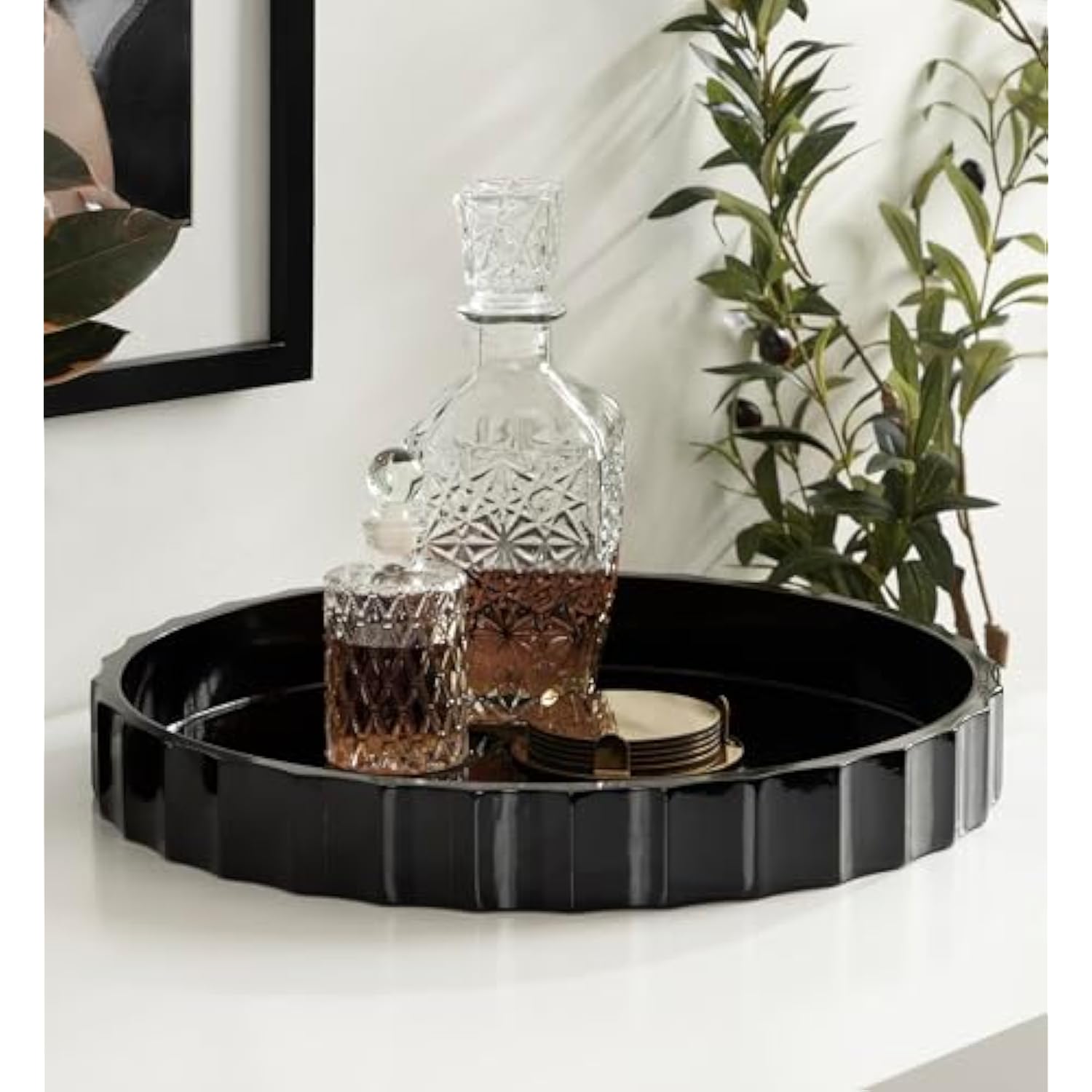 Decorative Round Tray with Wavy Design