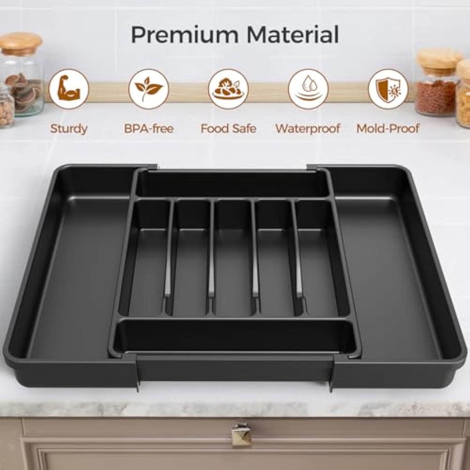 Adjustable Black Silverware Holder for Spoons Forks Knives