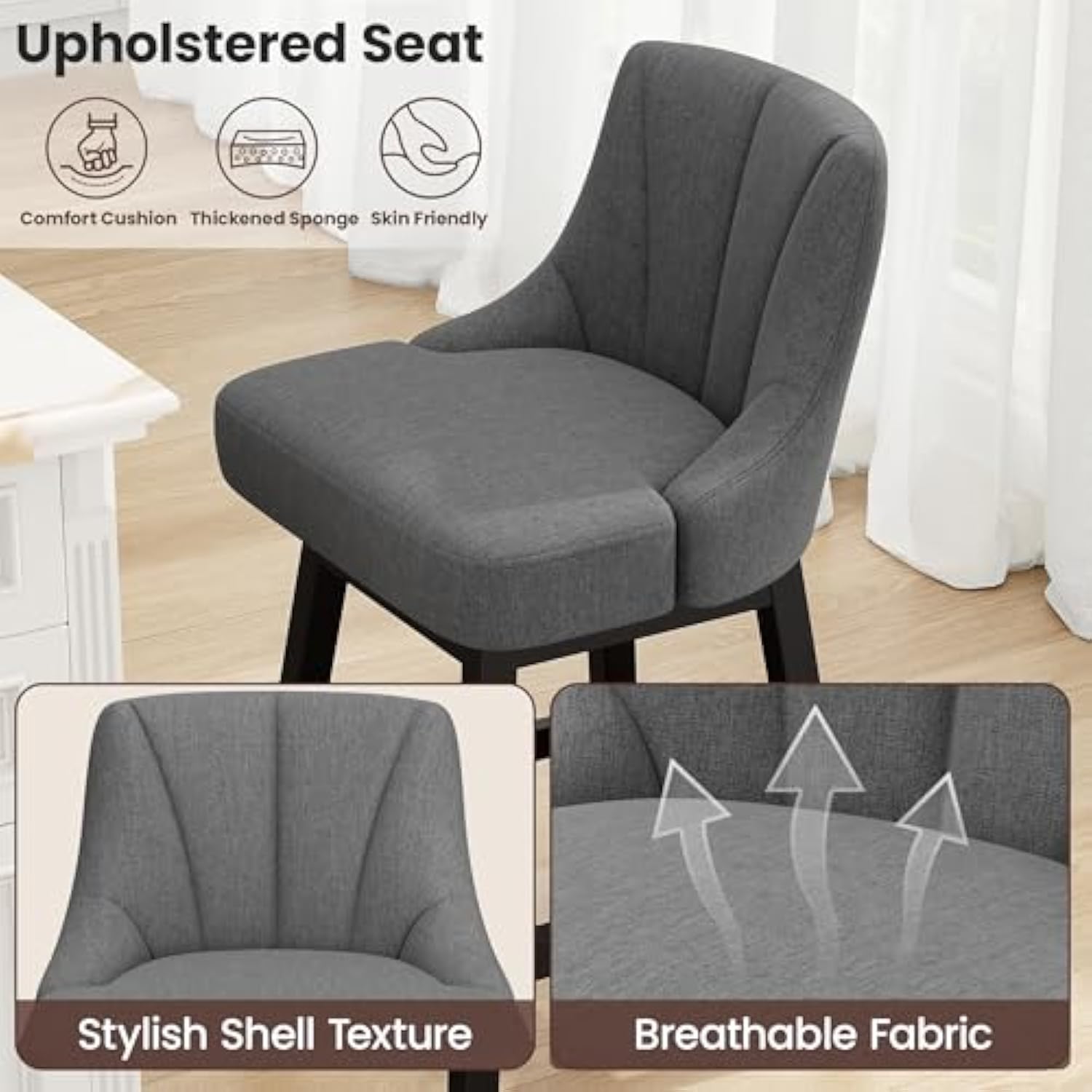 26 Inch Modern Kitchen Island Chairs with Back and Solid Wood Legs for Home Bar