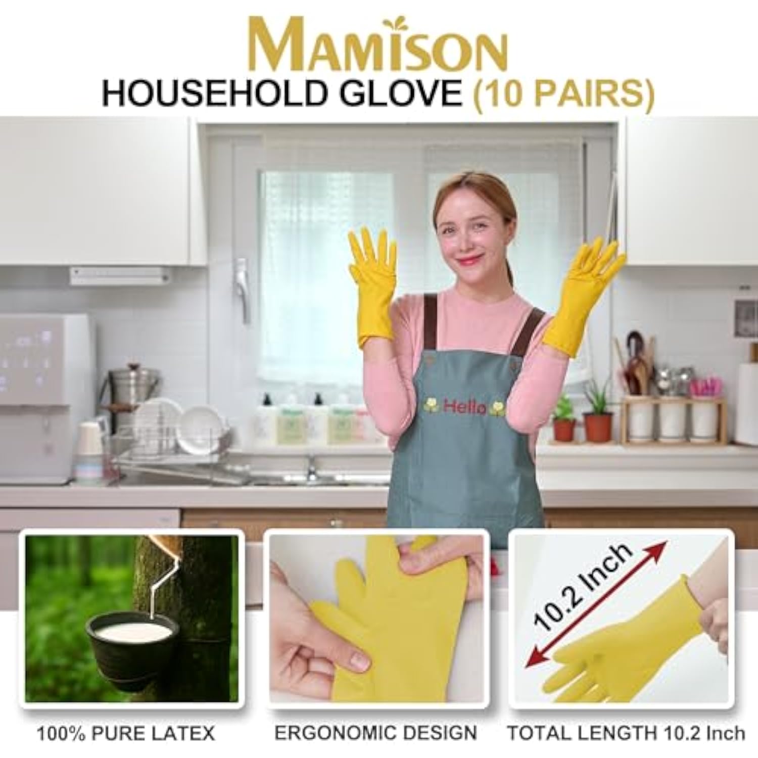 10 Pack Simple and Short Hands Reusable Non-Slip Rubber Gloves