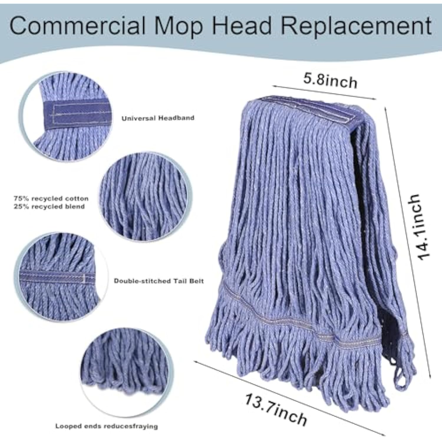 4 Pack Heavy Duty Mop Head Replacements,String Mop Head for Commercial & Used for Home