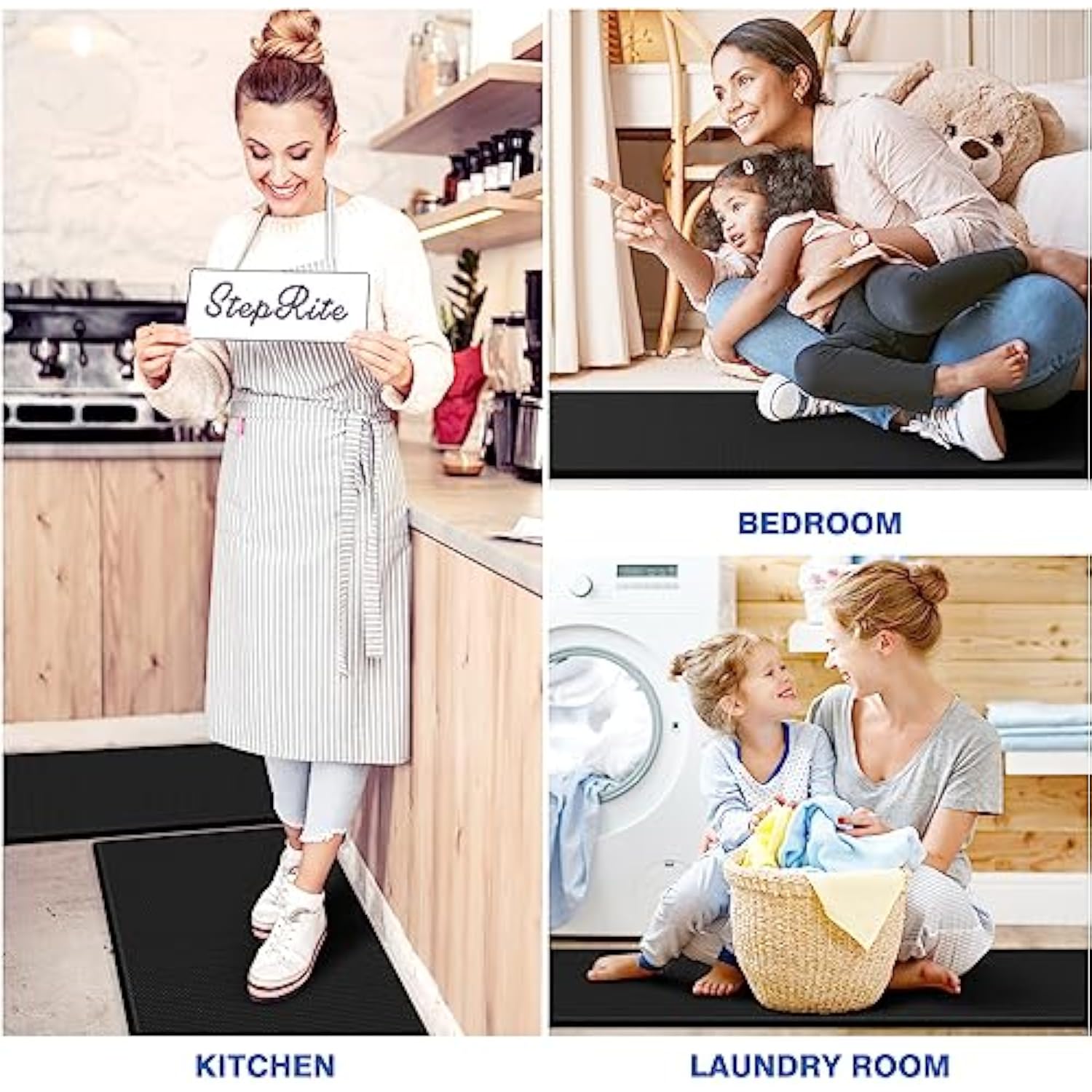 Cushioned Anti Fatigue Kitchen Black Mats for Floor